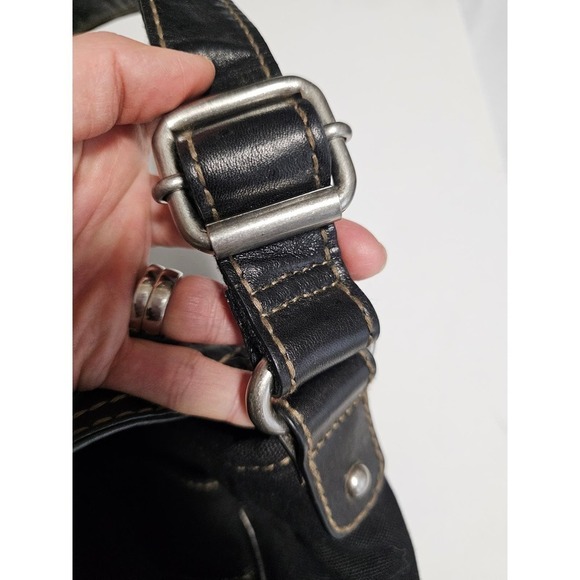 Fossil black Leather & Canvas messenger crossbody bag. Unisex - Picture 9 of 12